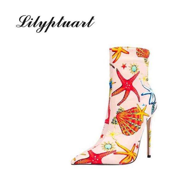 

boots 2022 plus size 34 45 women fetish suede stiletto 12cm high heels pink green neon short ankle booties peach shoes 220901, Black