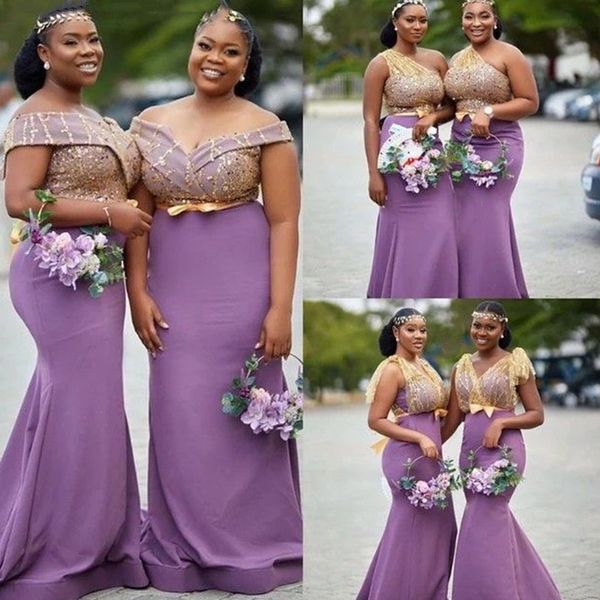 

lilac lavender mermaid long bridesmaid dress beaded lace stain african aso ebi plus size maid of honor wedding guest junior gown, White;pink