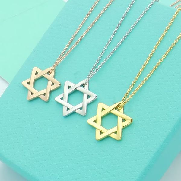 

pendant necklace hexagram with diamonds designer jewelry womens necklaces as gift with blue, Silver