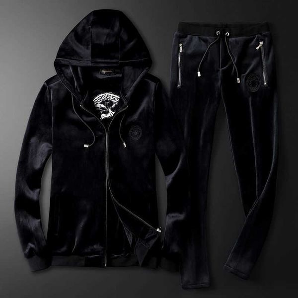 

fashion mens suit designer tracksuit ver women winter medusa embroidery thickened veet double-sided cardigan hooded sweater sweatpants, Gray