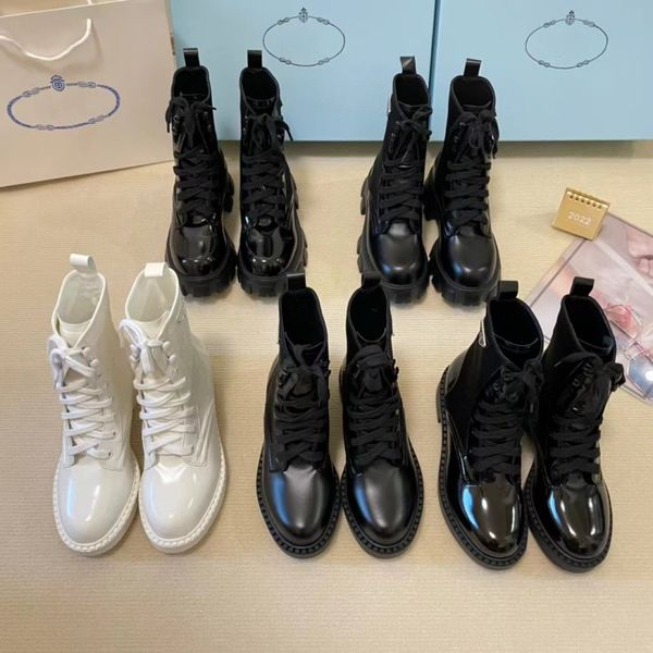 

designer boots classic luxury women triangle logo winter boot designers brand patent leather womens boot autumn sequined letter fashion thic, Black