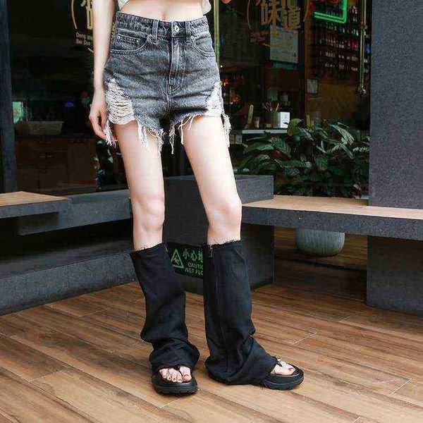 

women boots net red thick bottom clip toe warehouse tube sandal 's versatile ope, Black