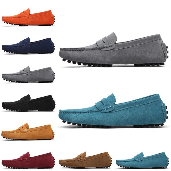 

non-brand men dress suede shoes black dark blue red gray orange green brown mens slip on lazy leather shoe 38-453147