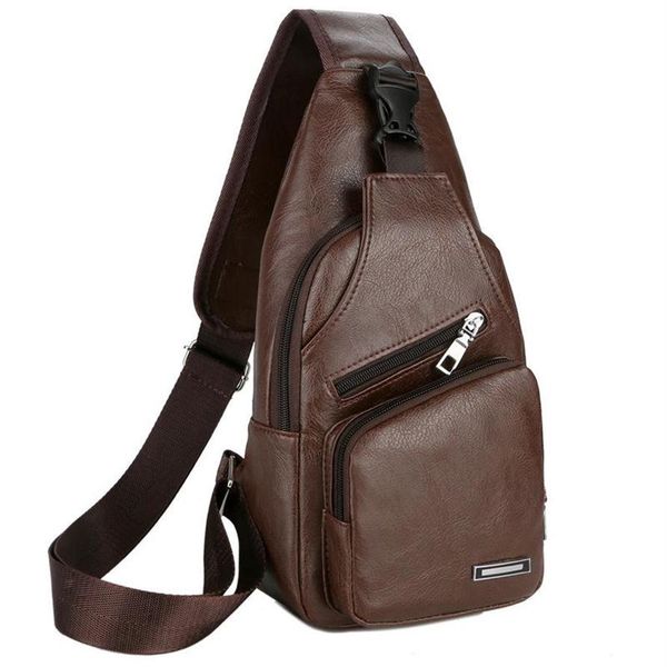 

duffel bags usb charging men teen chest pack leather sling shoulder bag boys portable phone crossbody waterproof fashion travel262t