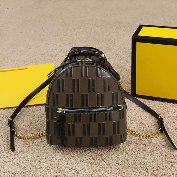 

backpack style travelling bag small chain shoulder bags women handbag full cowhide leather embossed classic letter zipper open trendy