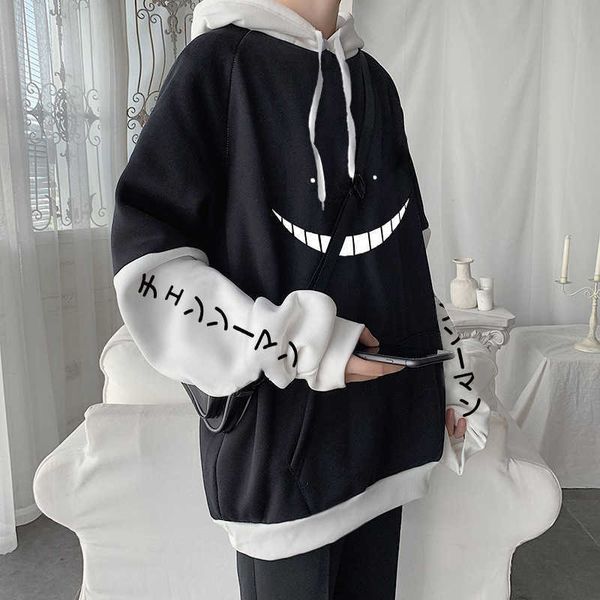 

classroom smiley face spring and autumn pullover hoodie plush patchwork, Black