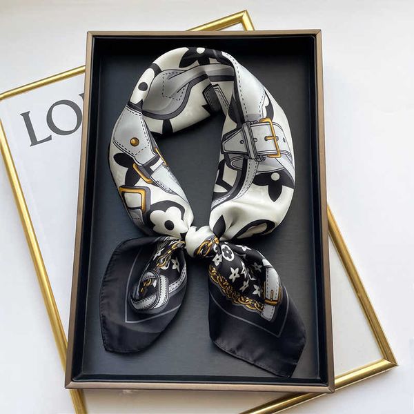 

2023 20style designer letters chain print floral silk scarf for women luxury classic old flower handle bag ribbon scarves paris, Blue;gray