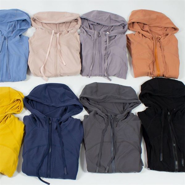 

women yoga hooded jacket outfit solid color nude sports shaping waist tight fitness jogging sportswear
