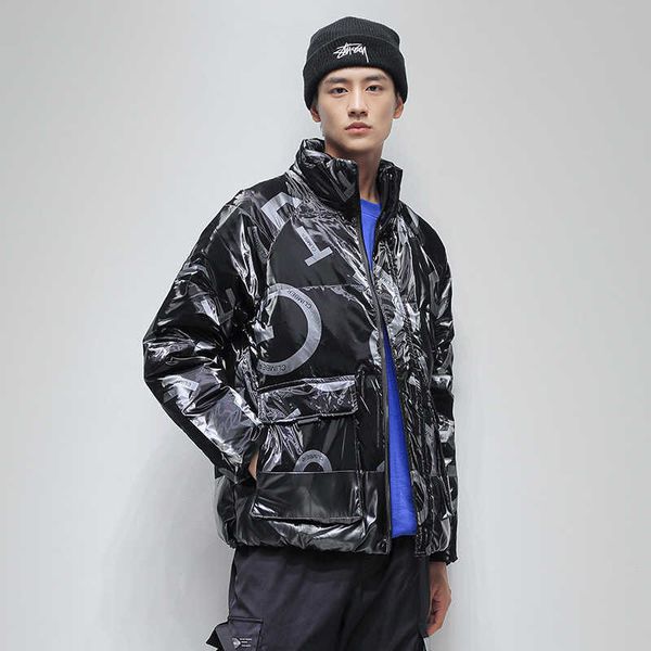 

new men's winter warm youth fashion stand collar white duck down men top, Black