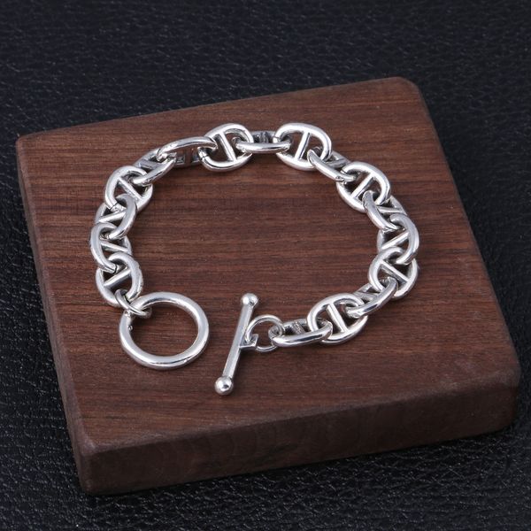 

solid 925 sterling silver link chain bracelets pig nose antique vintage punk handmade fashion luxury jewelry accessories gifts, Black