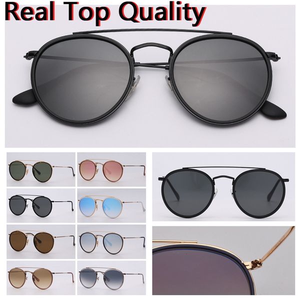 

sunglasses round fashion double bridge model real women men sun glasses eyeglasses with black leather case retail package, White;black