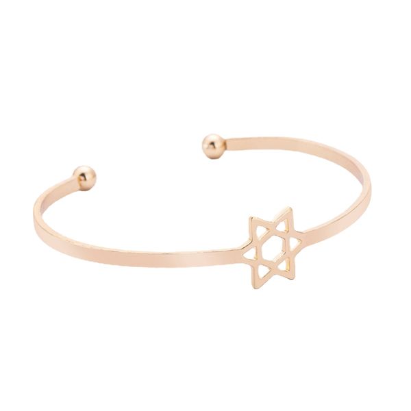 

european and american fashion six-pointed star bracelet douyin online influencer same hollow open-end bracelet korean style all-match girlfr, Golden;silver