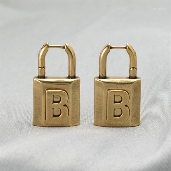

stud retro letter b lock earrings high-quality brass material to create personality exaggerated high-end metal272u, Golden;silver