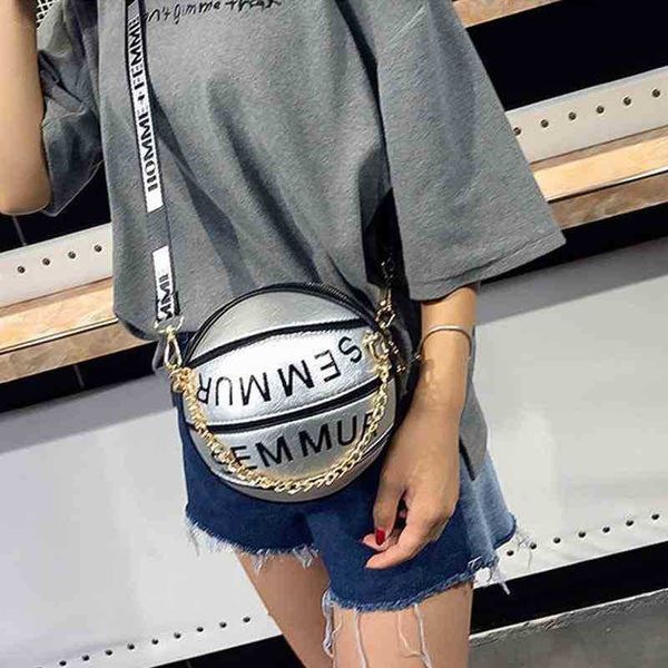 

basketball women bag handbag pu leather splicing single shoulder small round bag leisure diagonal bag 220628