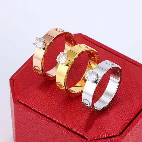 

2022 fashion love solitaire ring titanium steel plated silver rose gold valentine's day gift girlfriend engagement diamond ring, Golden;silver