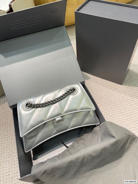 

silver luxury designer bags chain shoulder bag women balencaigaity crush hourglass pack with folding case