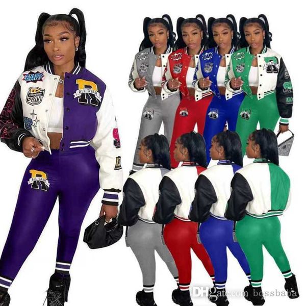 

winter spring women tracksuits double thread fashion two piece set designer baseball jackets sweatpants outfits letters printed stitching lo, Gray