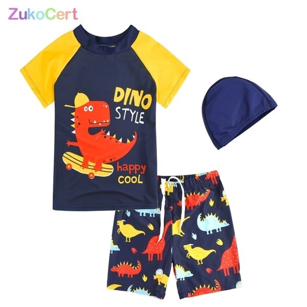

swimsuit kids 3pc boy clothing set toddler baby swimming suit cap print swimswear boy cartoon children rash guards beach 220427, Black