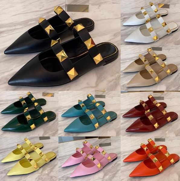 

women sandals high heel rivets shoes brand v slippers 3cm 6cm thin heels pointed toe genuine leather women's red wedding shoes wth box, Black