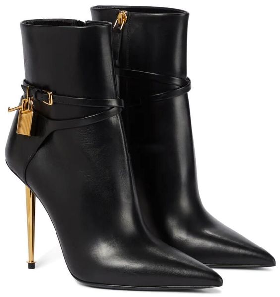 

winter boot women ankle boots pointy toe and gold heeled tom-fords-boot padlock leather ankles boots black calf leathers woman dress qdl9