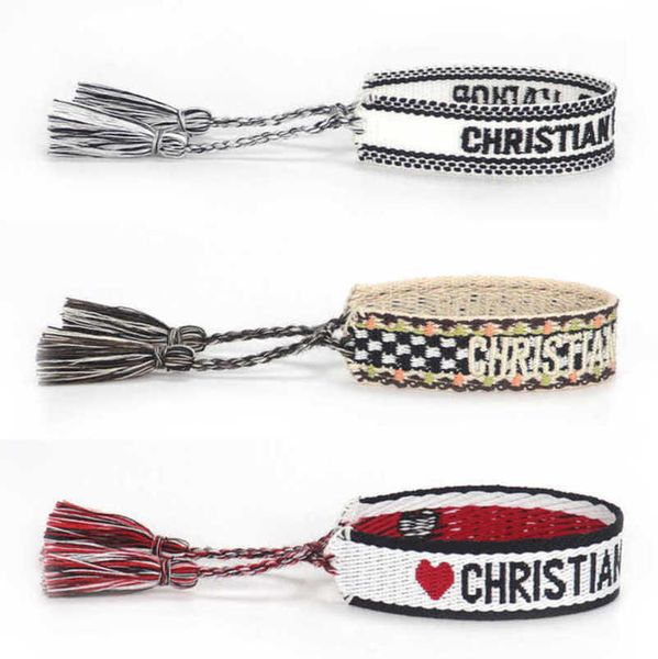 

luxury fashion bracelets women's d brand designer bangle embroidery wrist rope bohemia tassel hand woven bracelet men's girl simpl, Golden;silver