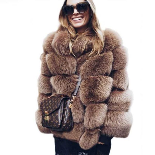 

2023 fashion warm coat women's faux fur coat new winter coat plus size women's stand collar long sleeve faux fur jacket fur vest, Black
