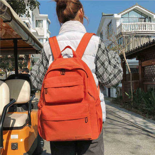 

school bags solid color girl backpack new waterproof nylon multi pocket travel backpacks large capacity bag for teen knapsack 220728