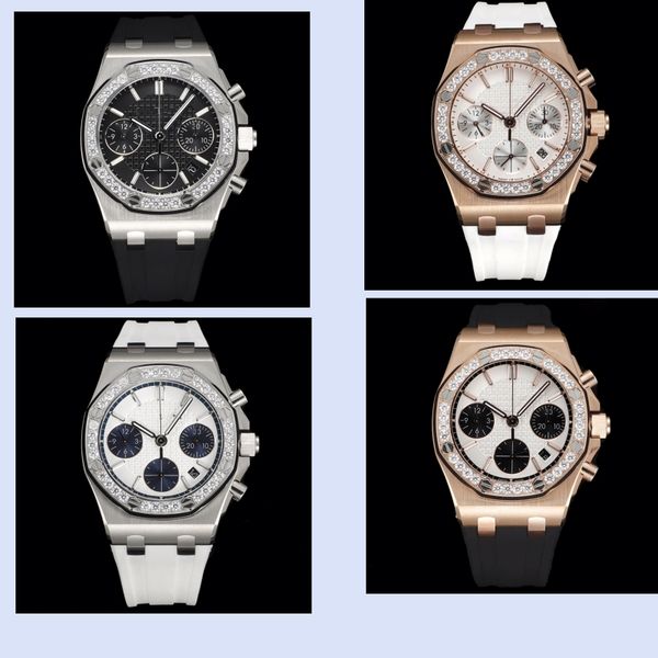 

zf montre de luxe mens watches 37mm 7750 chronograph mechanical movement steel case diamond watch wristwatches waterproof, Slivery;brown