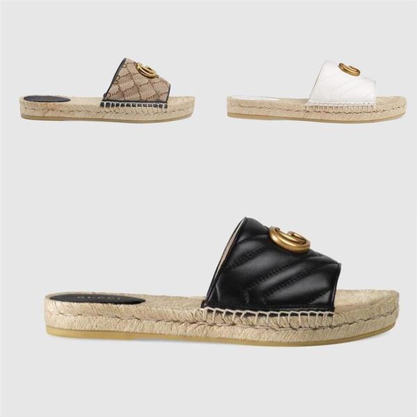 

designer summer platform casual sandals fashion golden letter flat bottom ladies fisherman shoes leather hemp rope grass lace wove2590, Black