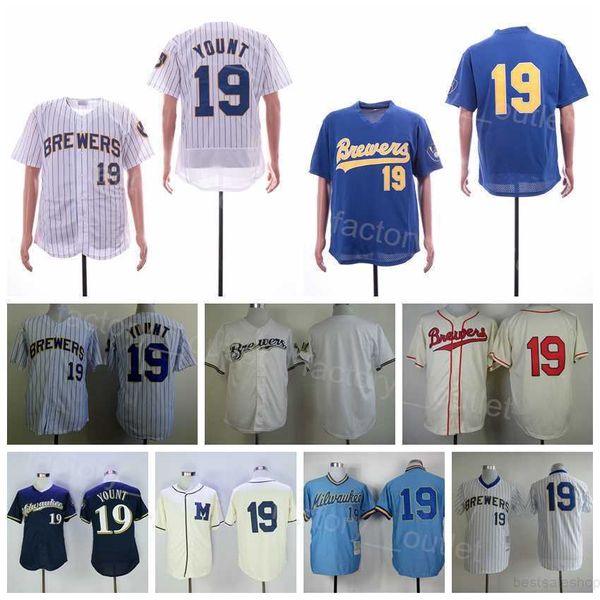 

men 1913 1948 retro baseball 19 robin yount vintage jersey throwback pullover flexbase sport cool base pinstripe all stitched team navy blue, Blue;black