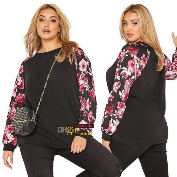 

women plus size hoodies sweatshirts fall winter clothes cycling plain panelled s-5xl pullover print floral outerwear crew neck long sleeve, Black