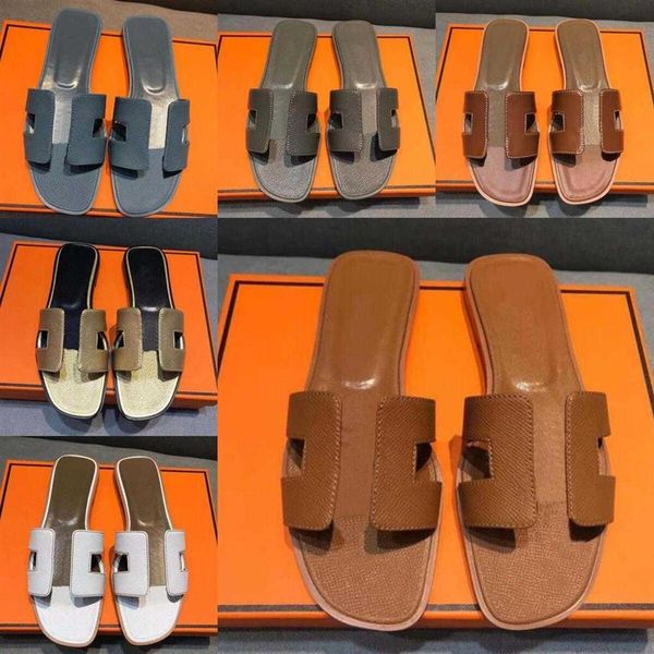 

luxury designer leather h sandals beach slide slippers crocodile skin leather flip flops heels ladies sandali fashion designs240y, Black