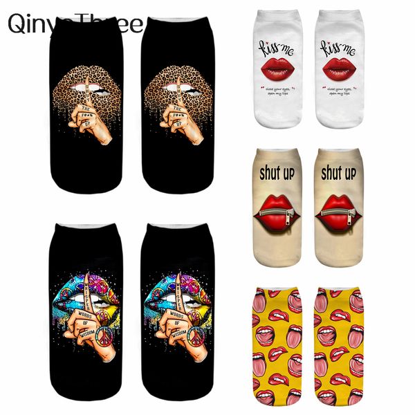 

mens socks new fashion ostentatious red lips leopard graphic women base 3d printed tongue kiss letter funny girls ankle dropship ali smtqg, Black