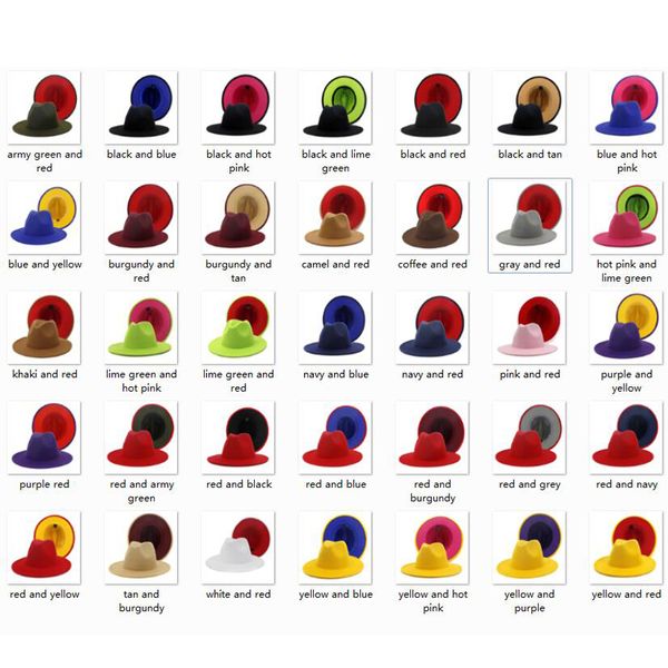 

wide brim hats qbhat women menwork wool felt jazz fedora double sided color matching panama party trilby cowboy cap wedding hat drop smtfx, Blue;gray