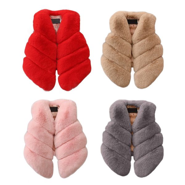 

ins girls faux fur waistcoat fashion v-neck fox fur children vest jacket multicolor casual slim baby fleece waistcoats a9243, Camo