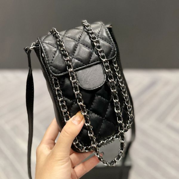 

womens quilted shoulder mini phone bags calfskin retro diamond check silver hardware chain totes with leather strap wallets designer flap pu