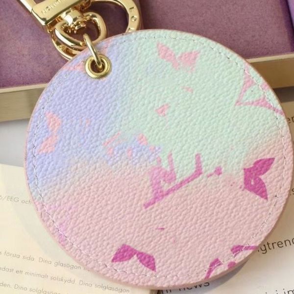 

limited edition color letter key wallet luxury brand watercolor rendering gradient round key chain designer women gold metal bag keychain pe, Red;blue