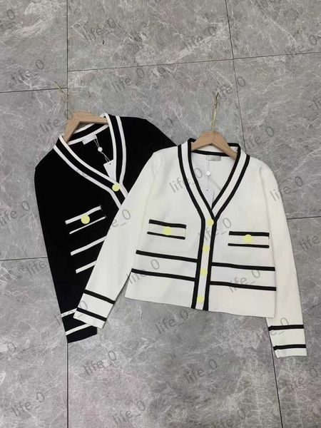 

brand cardigan womens sweater fashion contrast color stripe cardigans metal buttons adorned the fake pockets knitwear women sweaters 2 colo, White;black