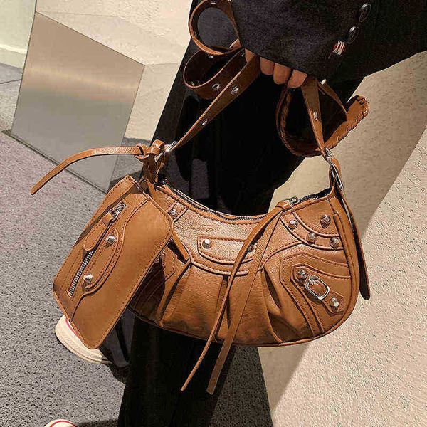 

evening bag 2 pieces set women bag rivets design pu leather armpit crossbody punk vintage shoulder purses handbags for 2022 20220607