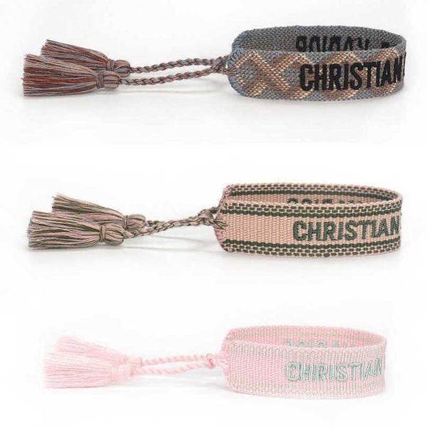 

women's luxury fashion bracelets d brand designer bangle embroidery wrist rope bohemia tassel hand woven bracelet men's girl simpl, Golden;silver