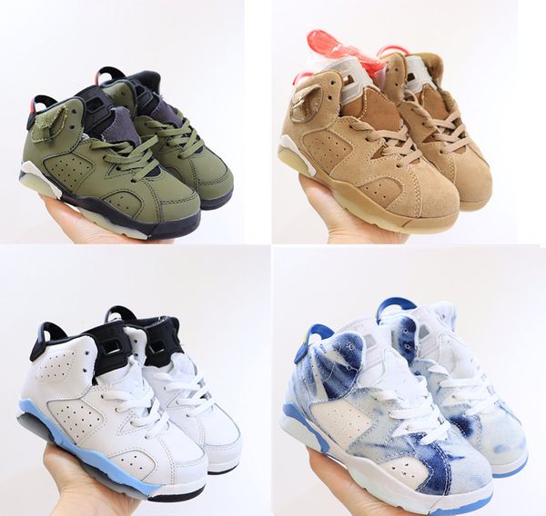 

kids 6 baby basketball shoes green khaki unc gold black red kid 6s boys sneakers children sports low trainers size 28-37