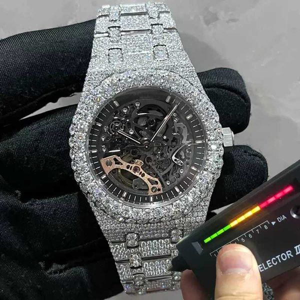 

wristwatch 2023 new version vvs1 vip ston skeleton watch pass tt mens diamonds mechanical eta movement iced out sapphire, Silver