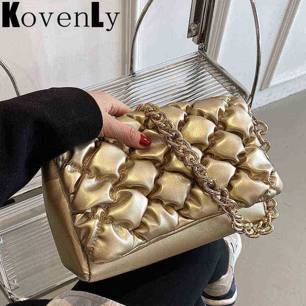 

evening bags fashion shoulder bags for woman leather handbag gold trendy bag retro small size quilted metal chain 220623