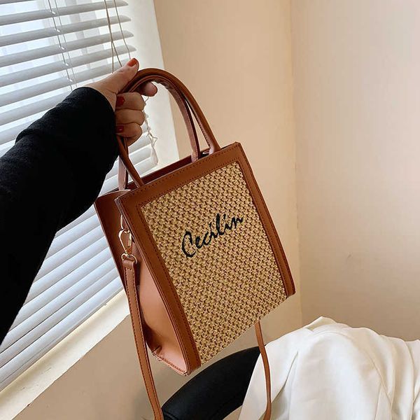

messenger bags popular women's summer new crowd straw woven portable small square bag sling single shoulder messenger bag