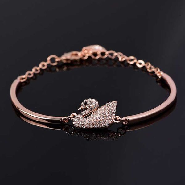 

fashion swan bracelet women ornament korean simple micro inlaid zircon full diamond gift bracelet, Golden;silver