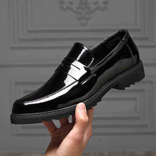 

dres shoe misalwa casual men loafer platform thick sole lacquer leather british daily shoe slip on mid heel lift 220723, Black