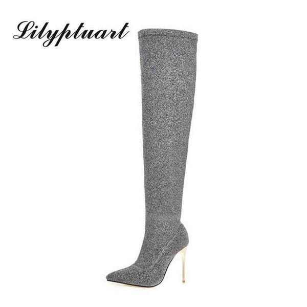 

boots autumn and winter new foreign trade stiletto super high heel large format leopard print over the knee women's 220901, Black