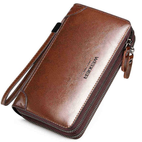 

evening bag weixier men wallet douoble zipper hand bags for leather long large capacity clip card carteras 220728