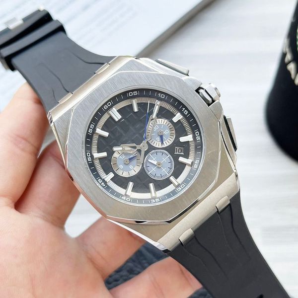 

mechanical watch for men business watch life waterproof steel case soft rubber strap classic watches 44mm montre de luxe multifunctional wri, Slivery;brown