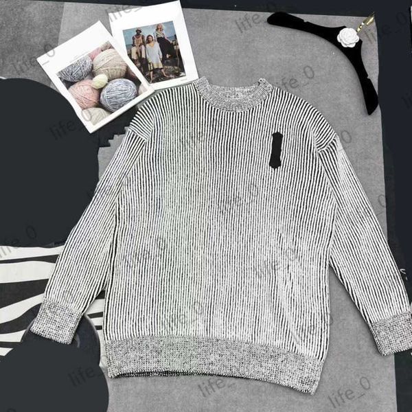 

brand cardigan womens sweater fashion vertical stripe logo printed sweaters round collar pullover casual commuting knitwear women sweaters, White;black